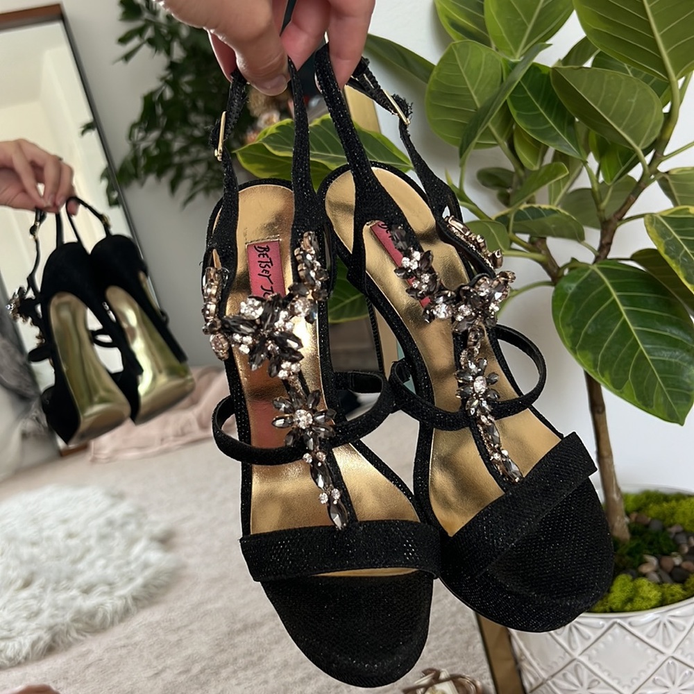 Betsey Johnson Jeweled Black Platform Sandals